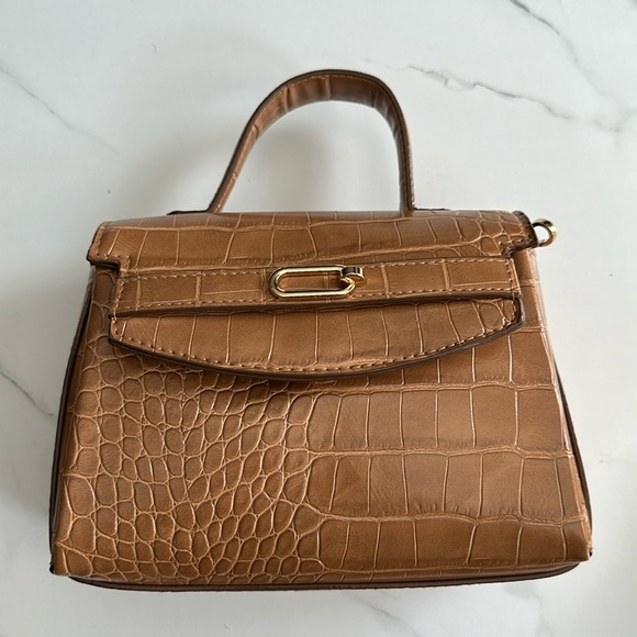 Tan Crocodile-Embossed Crossbody Bag - Picture 3 of 6